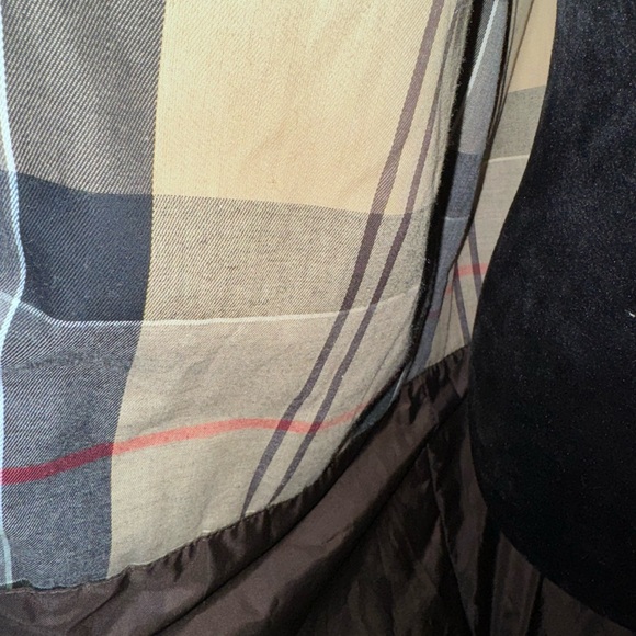 Barbour Carolyn Wax Tan / Navy Plaid Hooded Coat 6US - Picture 6 of 8